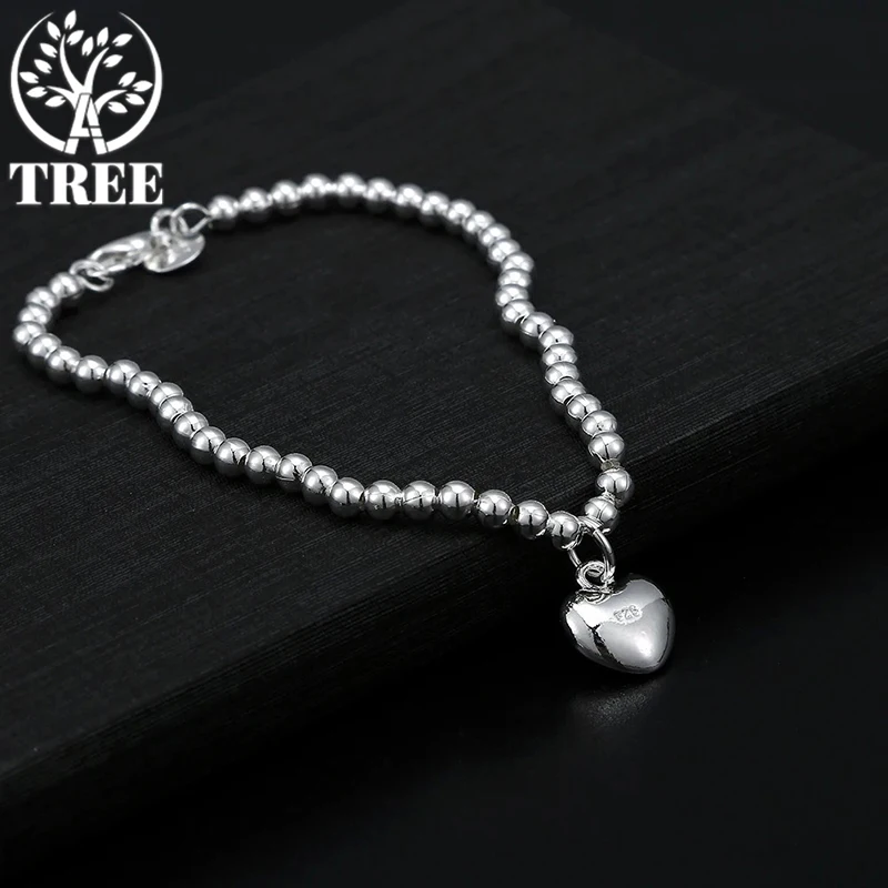 

Fashion 925 Sterling Silver romantic Heart beads chain Bracelet for Women party wedding accessories luxury designer Jewelry gift