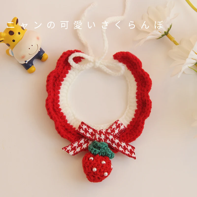 طوق منسوج يدويًا للحيوانات الأليفة، قلادة لطيفة منسوجة على شكل قطة، ياقة عنق للقطط، زينة مريلة للكلاب الصغيرة