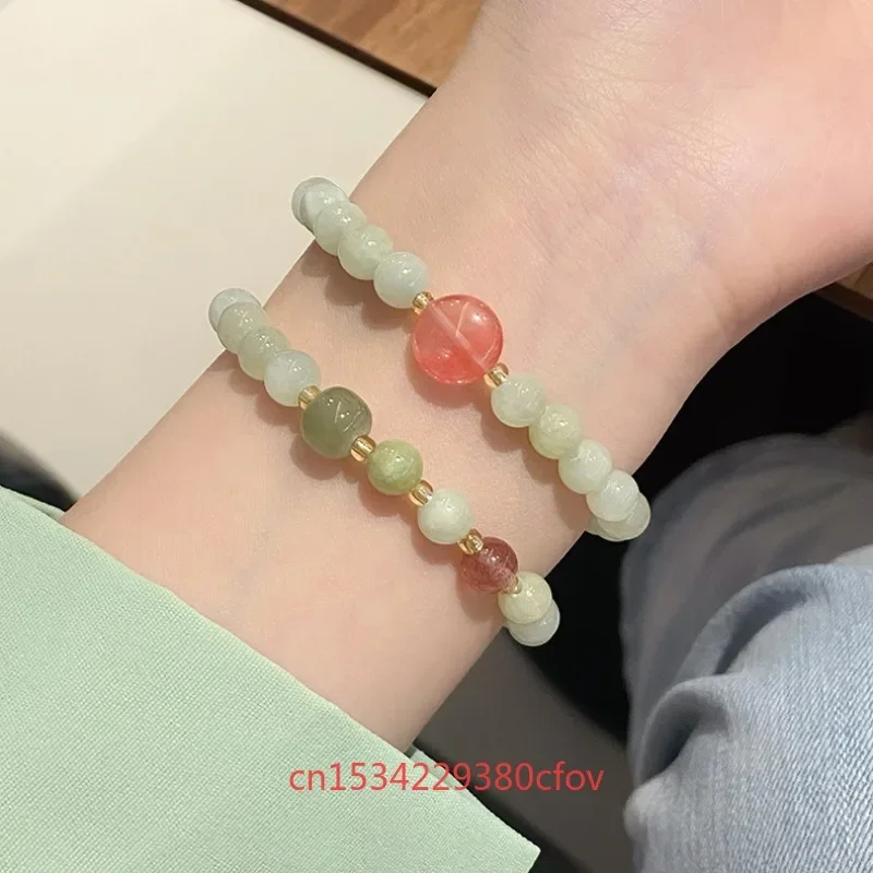 New Naturally Anthocyanin Jade Double-loop Bracelet Sweet Refreshing Charm Jewellery Fashion Fairy Handmade Exquisite Gift