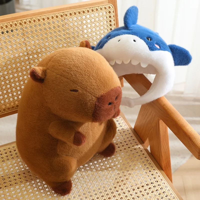 35/55cm New Shark Capybara Plush Doll Lifelike Capybara Cosplay Shark Stuffed Animal Capybara Pillow Pluah Doll Gift