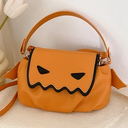 Halloween Pumpkin Head Niche Handbag Quality Pu Leather Orange Women's Delicate Shoulder Bag Ladies Original Flap Crossbody Bags