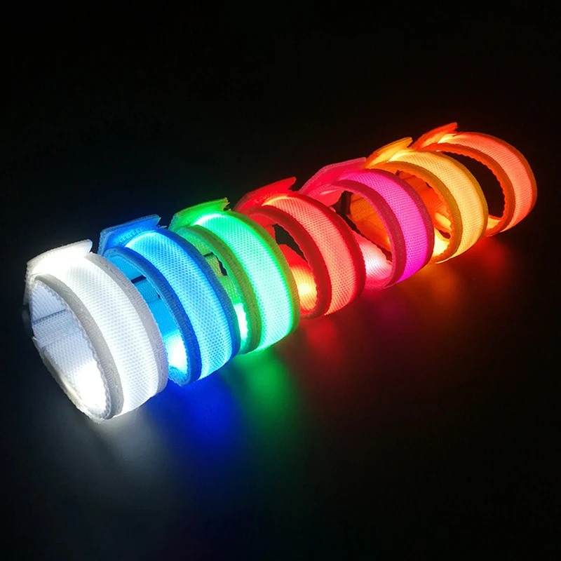 LED Reflective Bracelet Nylon Adjustable Armband Luminous Night Running Cycling Climing Strap Outdoor Sports Safety Bright Band