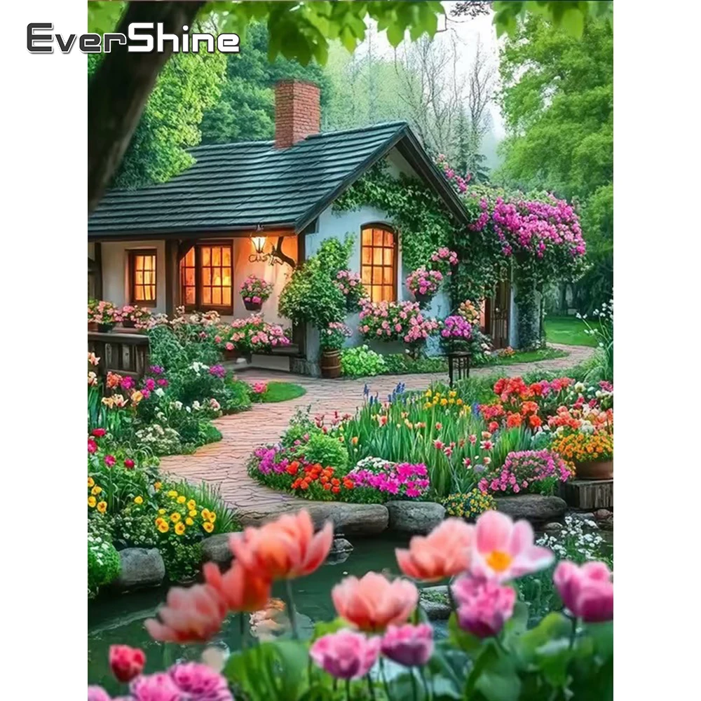 Evershine House Diamantmalerei Landschafts-Stickerei DIY Geeignet für Anfänger Diamant-Mosaik Garten-Sets Wanddekoration