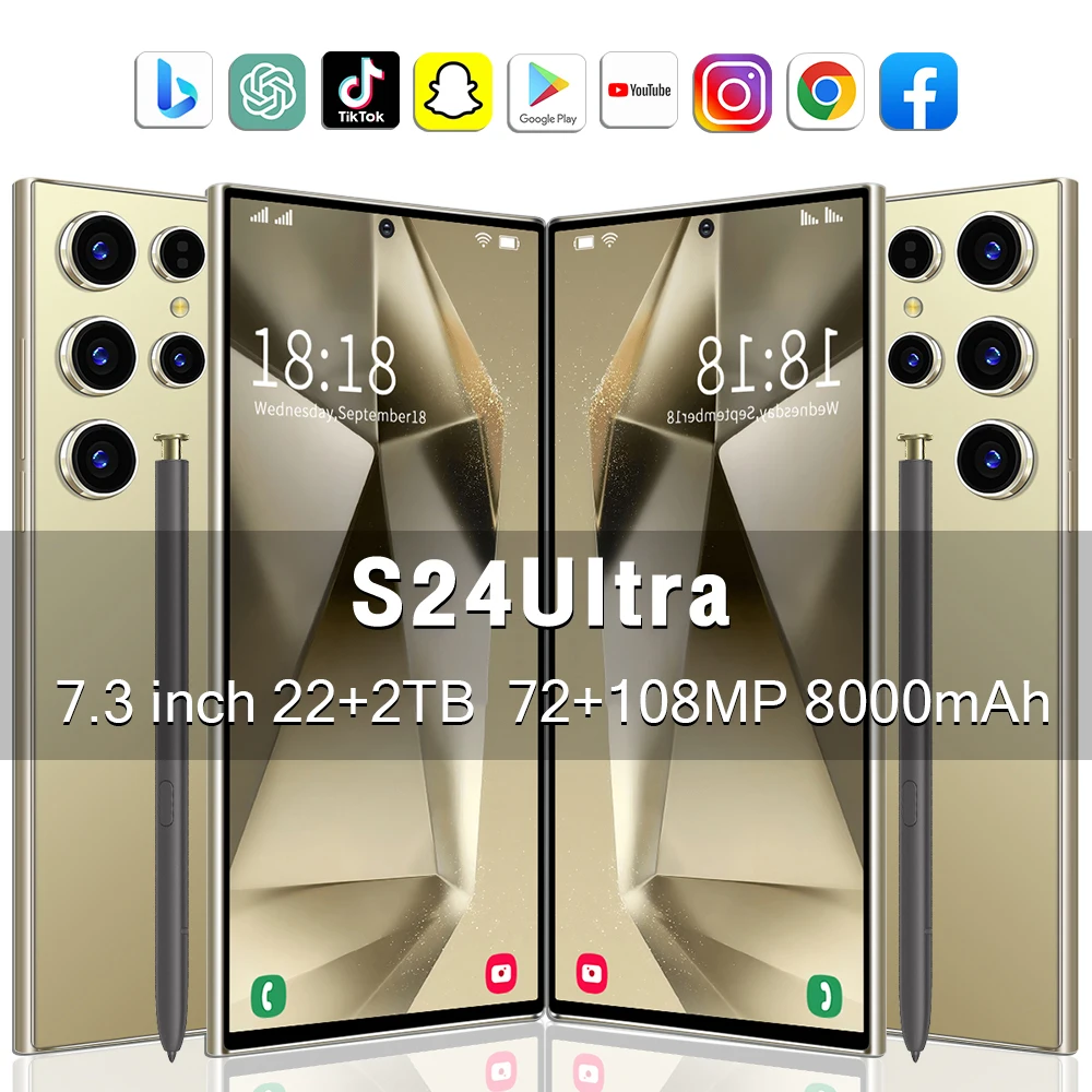 

S24 Ultra smartphone 5G 7.3 inch HD Screen 72 million front 108 million rear cameras 22GB+2TB memory 8000 mAh Battey Dual SIM