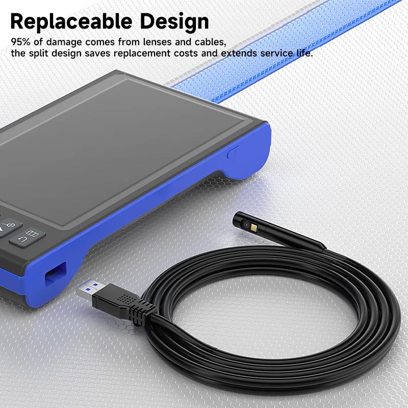 7‘’ IPS Screen Borescope Detachable Design Multiple Lens HD1080P Industrial Endoscope Inspection Camera for Piping Car 1920P
