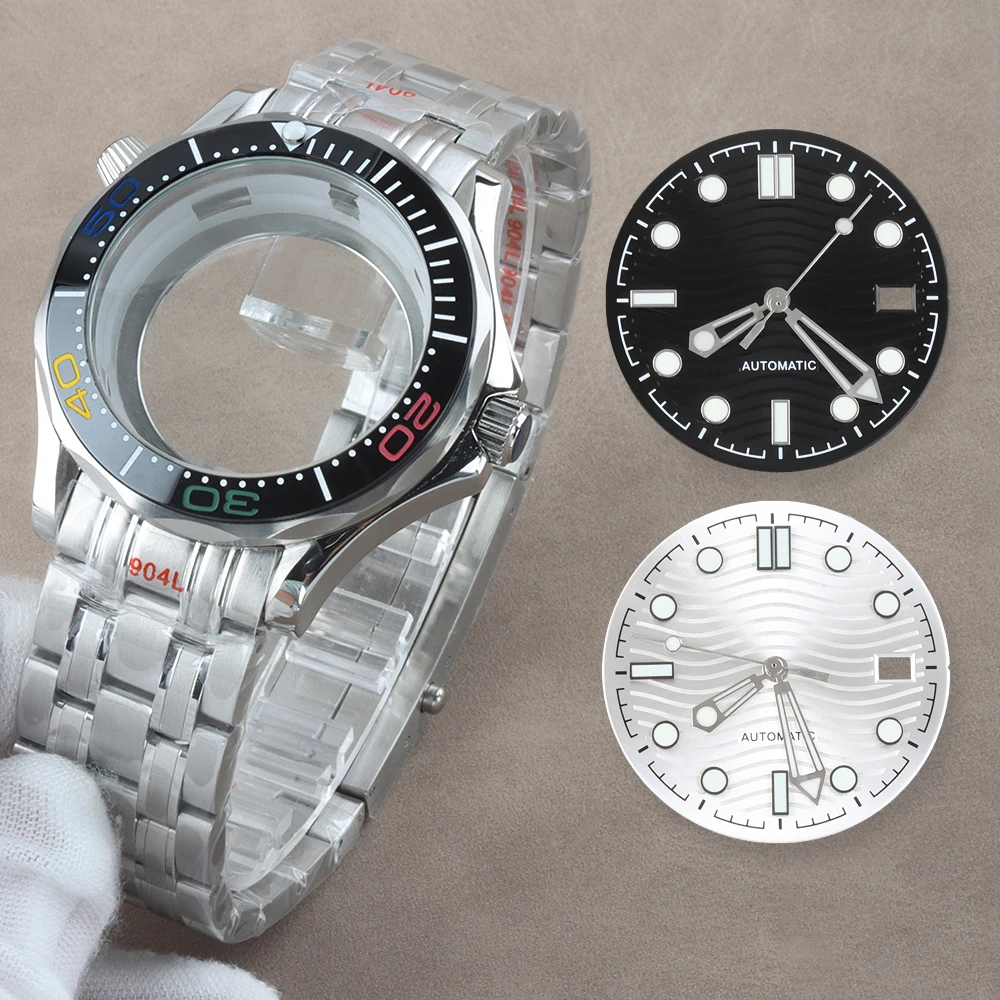 

41mm NH35 Watch Case Stainless Steel Strap for Seamaster 300 NH35 NH36 Movement for 31mm Green Luminous Watch Face Watch Parts