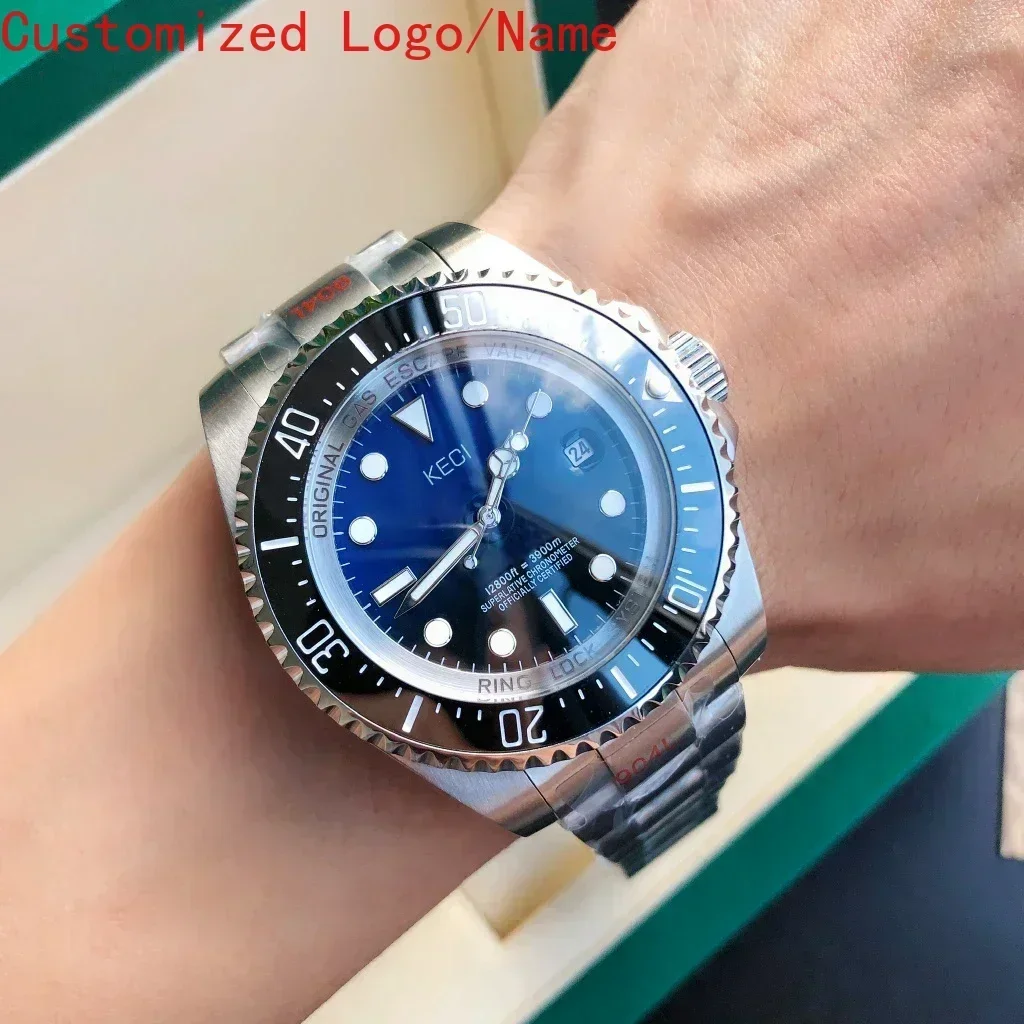 ساعة ميكانيكية أوتوماتيكية للرجال من الفولاذ المقاوم للصدأ عميق مضيئة باللون الأسود والأزرق والسيراميك والياقوت الساعات الفاخرة 44 ملم حسب الطلب #3