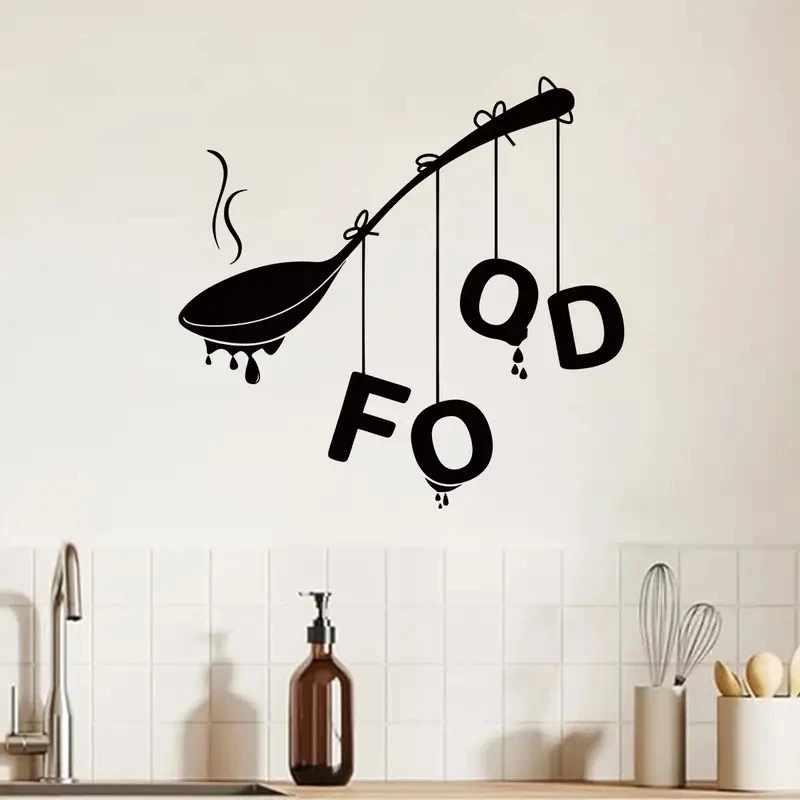 1 pc hot sale Spoon Pendant Monograms Pattern Waterproof Vinyl Decorative Wall Sticker Good Household Choice, For kitchen