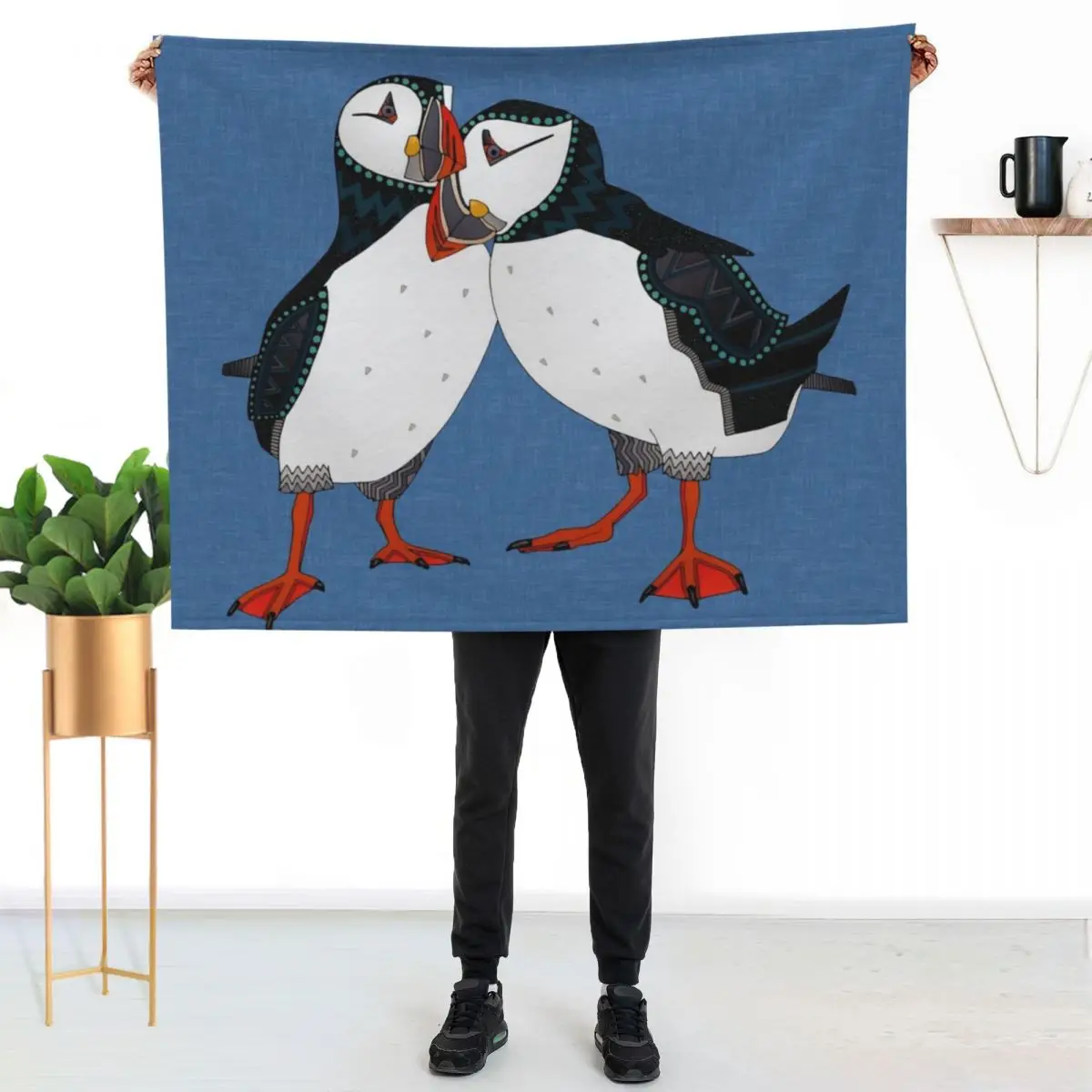 puffin pair blue Throw Blanket Luxury Brand wednesday Softest Hairy Vintage Bed covers Blankets