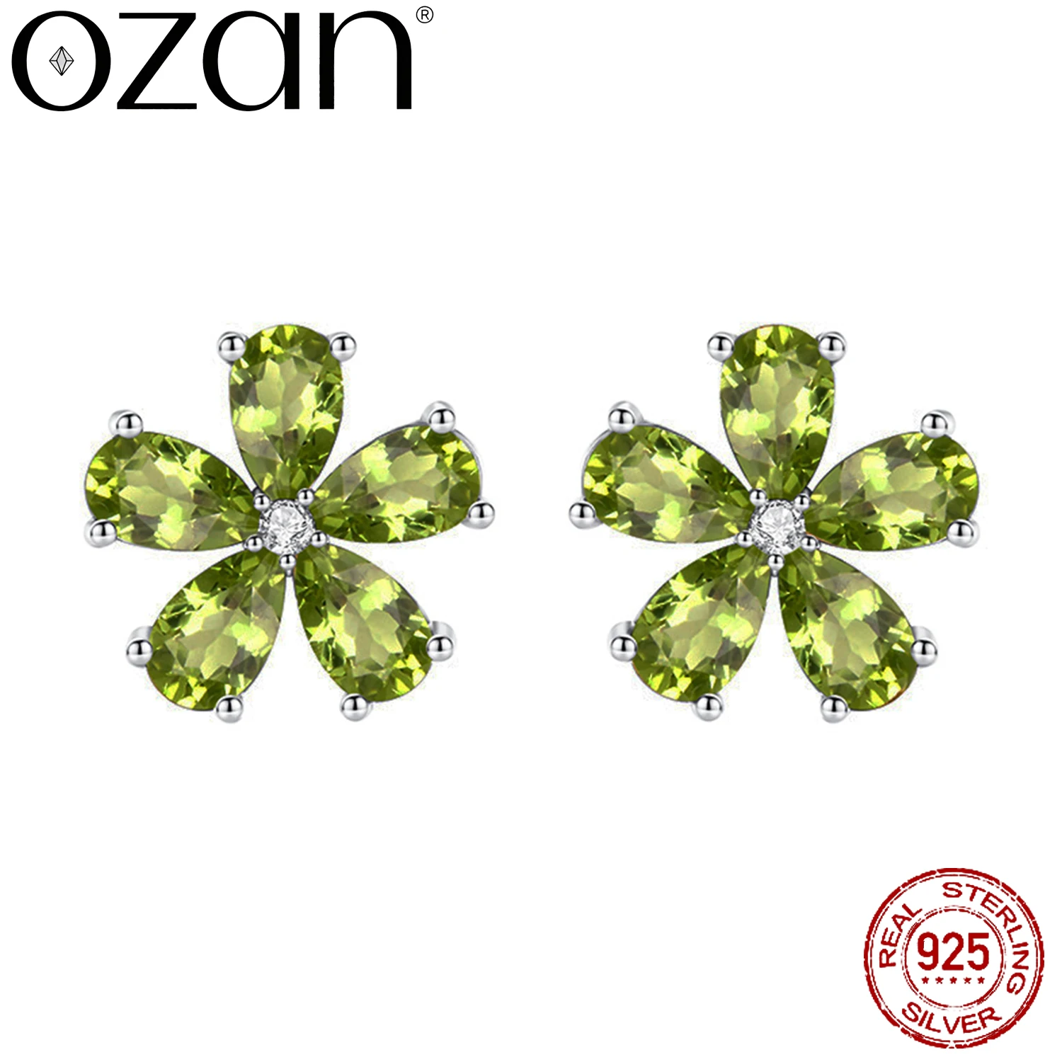 OZAN S925 Sterling Silver Real Natural Pear Garnet Earrings Stud Flower Fashion Trendy Women's Gemstone Jewelry Birthday Gift