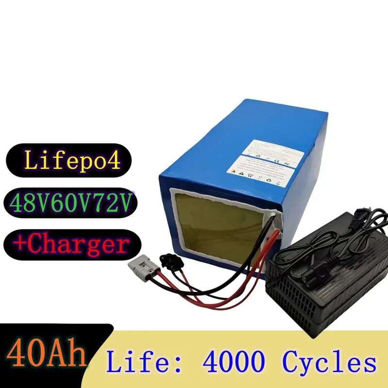 Lifepo4 48V 40AH 60V 72V Lithium Battery BMS 16S for 2000W 3000W Scooter Bike Tricycle Go Cart Motor With Charger