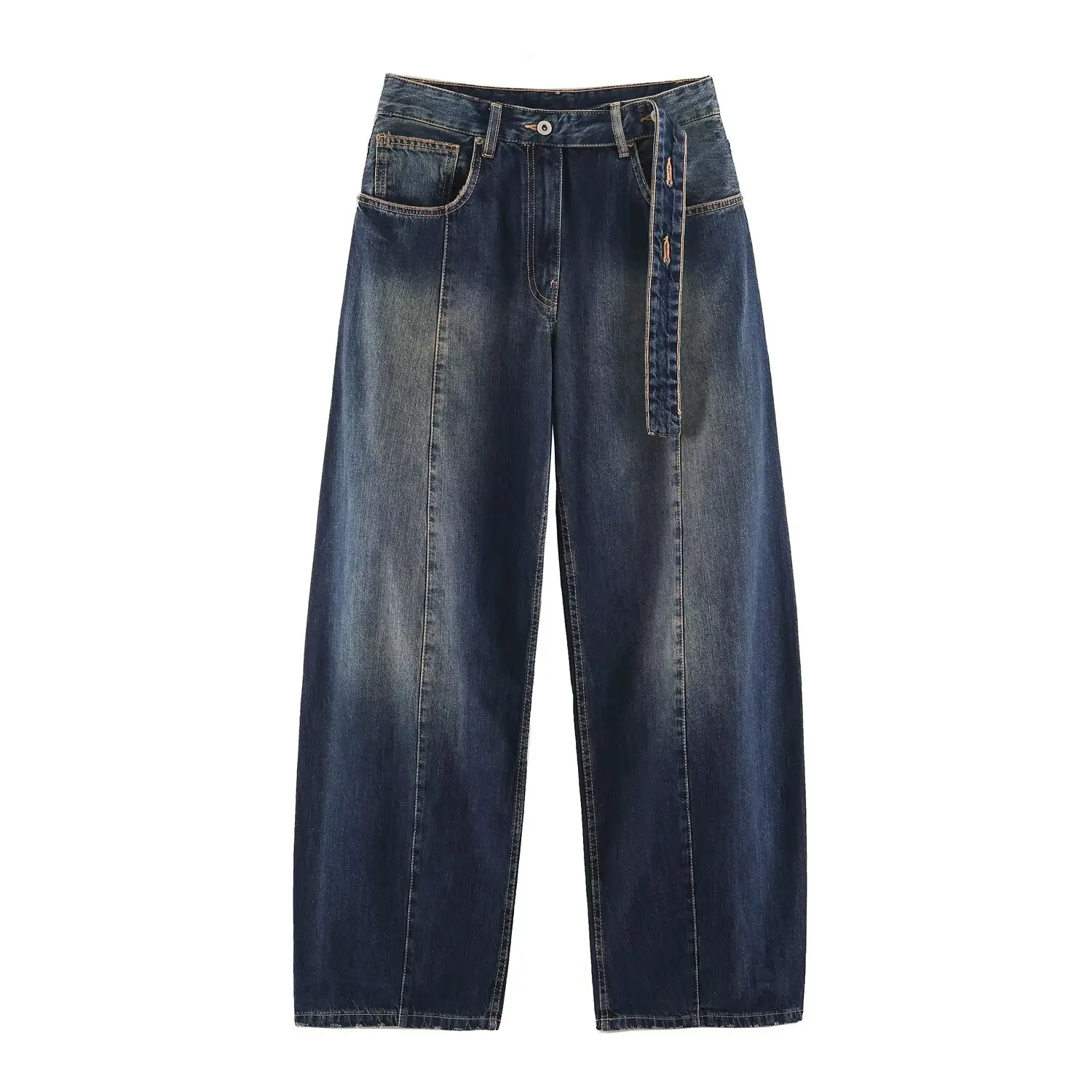 Fashionable Low Waist Barrel Shaped Denim Jeans Women's Autumn New Style Versatile French Style Polyester Ladies Jeans