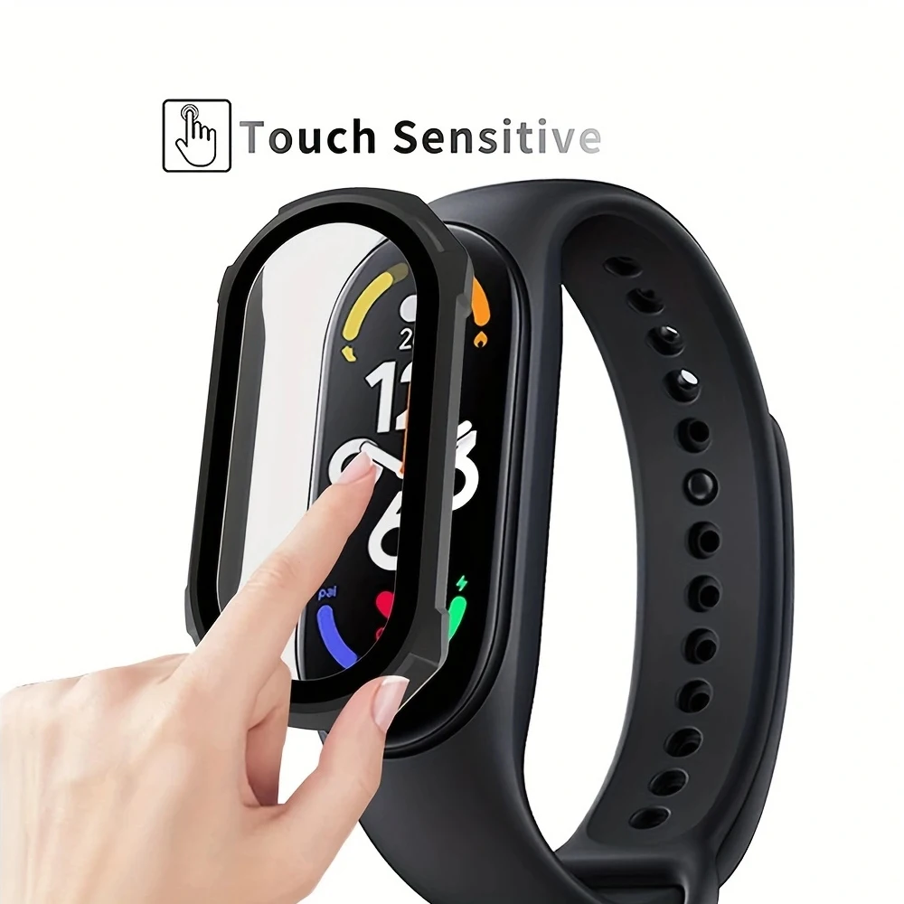 Etui ochronne na ekran do smartwatcha Xiaomi Mi Band 7, pełne pokrycie twardej zderzaka PC Wbudowana szklana osłona ochronna na twarz.