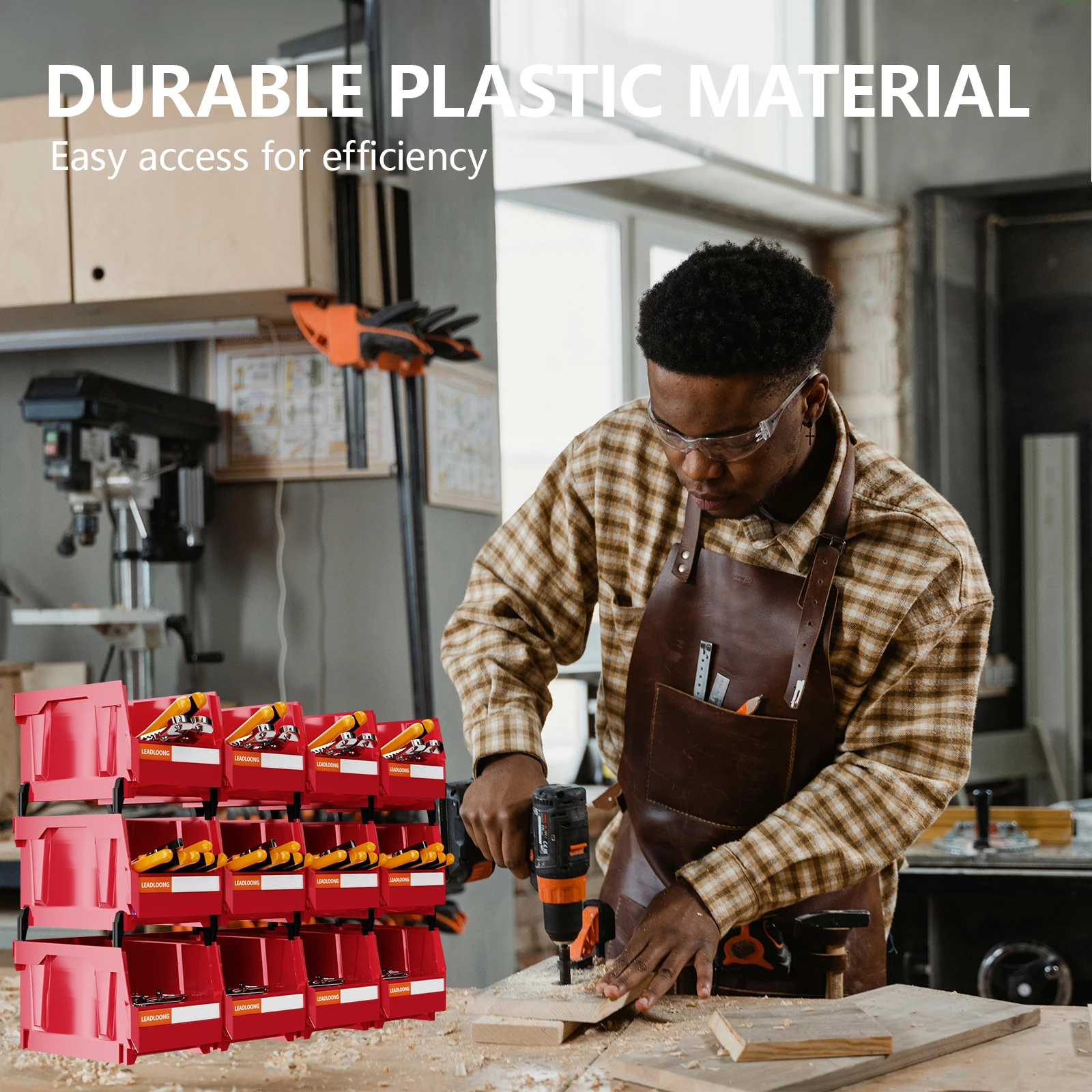 12pcs Plastic Stackable Storage Box, Sundries And Garage Tool Organizer Bin, Suitable For Kitchen Bathroom Garage