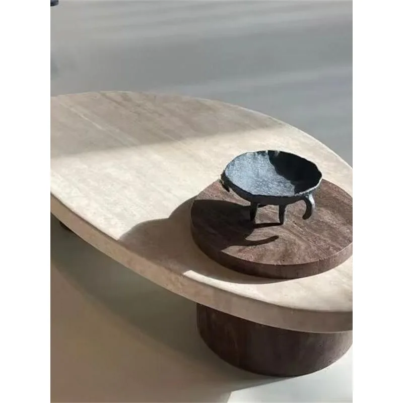 

Wabi Sansan natural travertine rectangular, light luxury Italian simple oval tea table