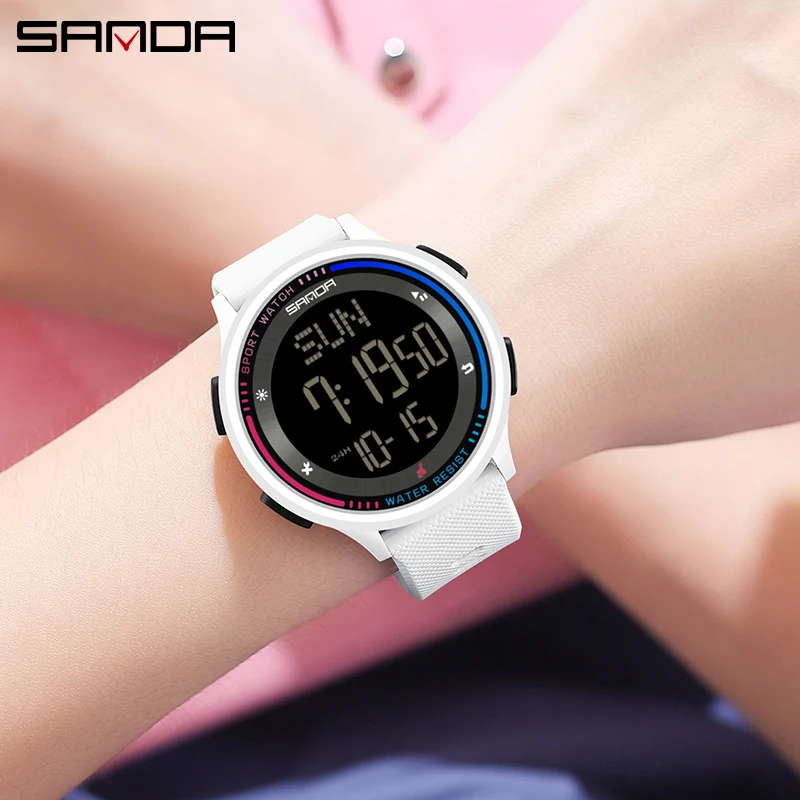 Sanda 6158 led luminoso digital na moda relógios femininos adolescente esportes ao ar livre relógio casual 5bar à prova dwaterproof água relógios de pulso das mulheres