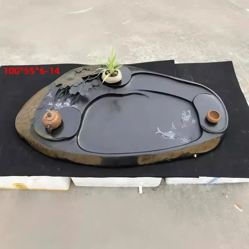 Natural rough stone material tea table, retro-style tea tray, inkstone, simple boutique tea set end