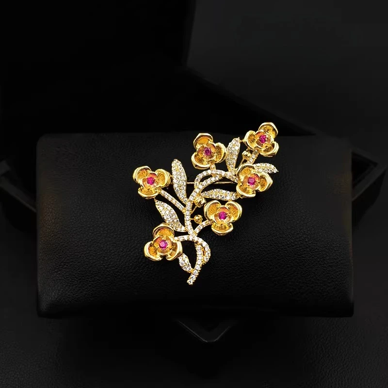 Golden Floral Brooch for Women,Elegant Flower Lapel Pin for Coat Jacket Blazer Sweater Dress-Vintage Style Fashion Jewelry Gift