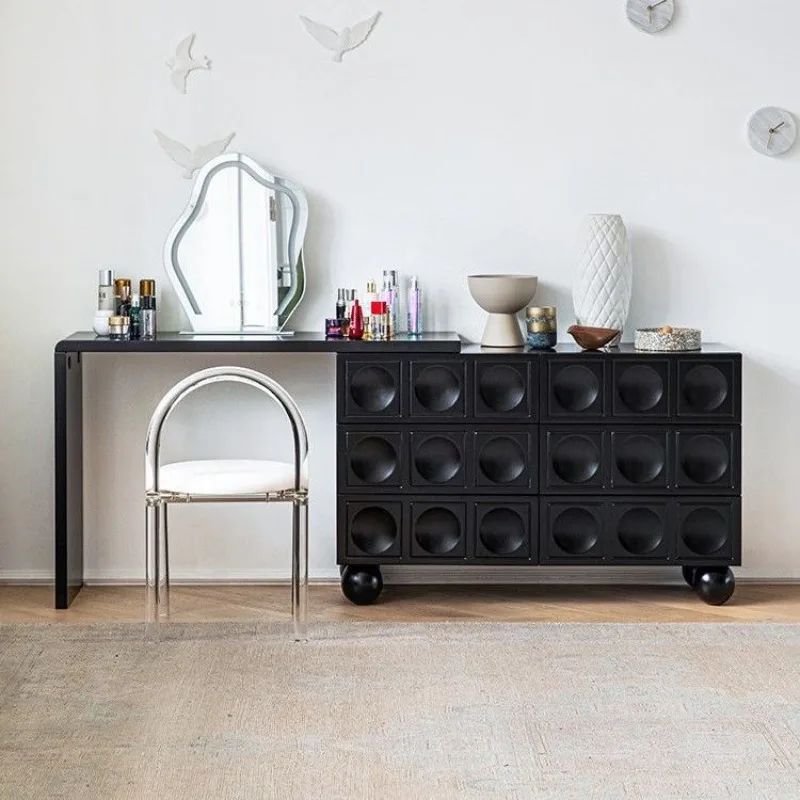 

French retro wind bedside dresser chest cabinet integrated bedroom modern simple ins black cosmetic cabinet