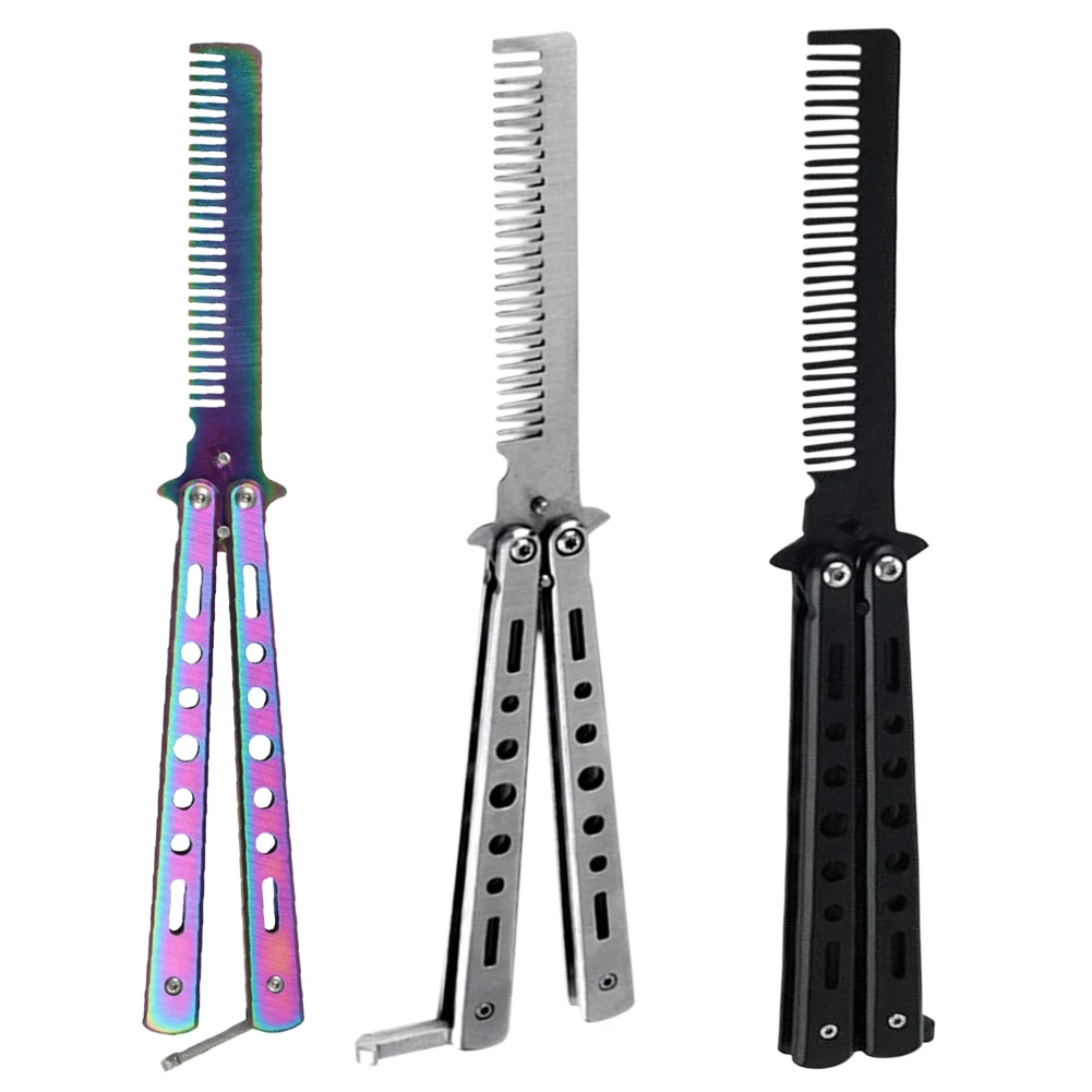 Hot Portable Practice Butterfly Knife Foldable Butterfly Knife Hair Comb Beauty Barber Tool Training Knives Outdoor Trainer Game