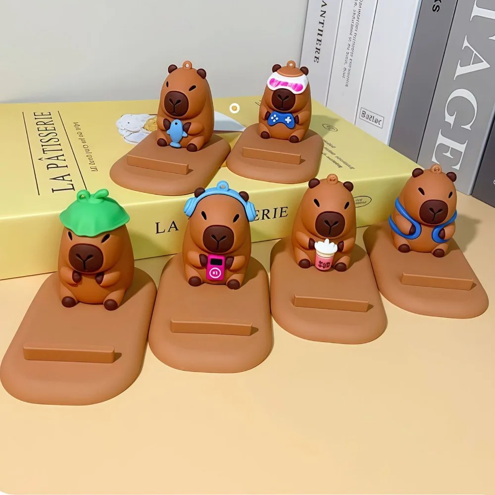 Turtle Capybara Phone Holder Figure Model PVC Doll Capybara Mobile Phone Stand Support Animal Capybara Cell Phone Bracket