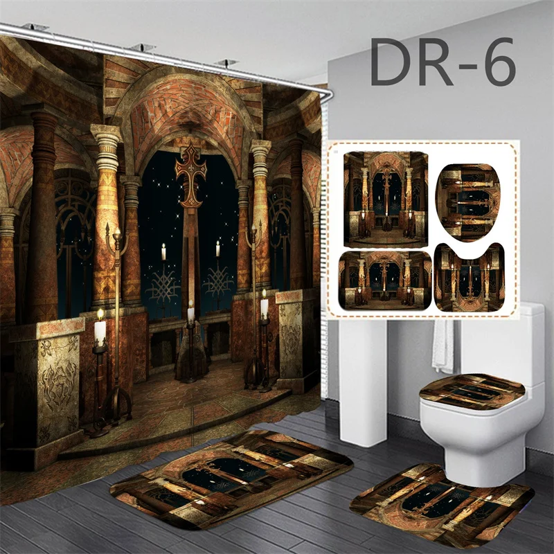 Wood Grain Pattern Waterproof Bath Curtain 3D Print Door Shower Curtain Polyester Fabric Bathroom Curtains For Bathing Cover