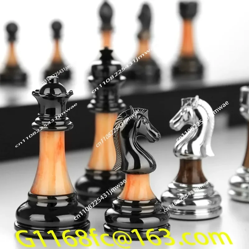 International Chess High End Gift Box Set Solid Wood Folding Imitation Jade Chess Pieces Western  Retro European Ornament Part