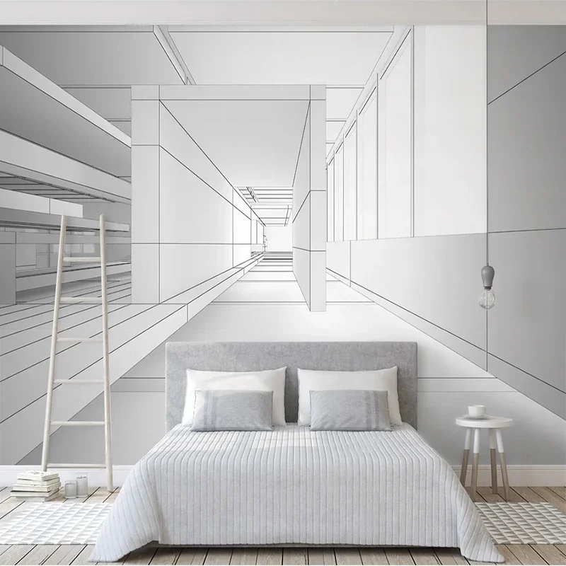Custom Mural Wallpaper 3D Gray Background Wall Line Space Nordic Decor Living Room TV Sofa Bedroom Papel De Parede Sala Tapety