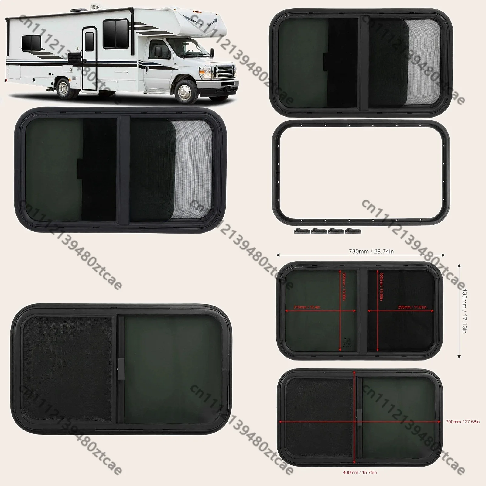 RV Window Replacement Round Corners Slide with Insect Screen for Trailer Camper