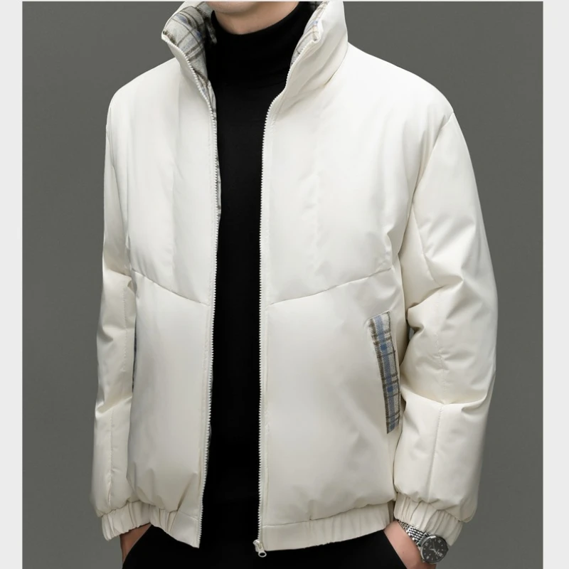 سترة رجالية مبطنة بالقطن على طراز شبابي جديد 2025 - أوف وايت (أسود/قهوة) S-3XL خفيفة الوزن للدفء ملابس يومية