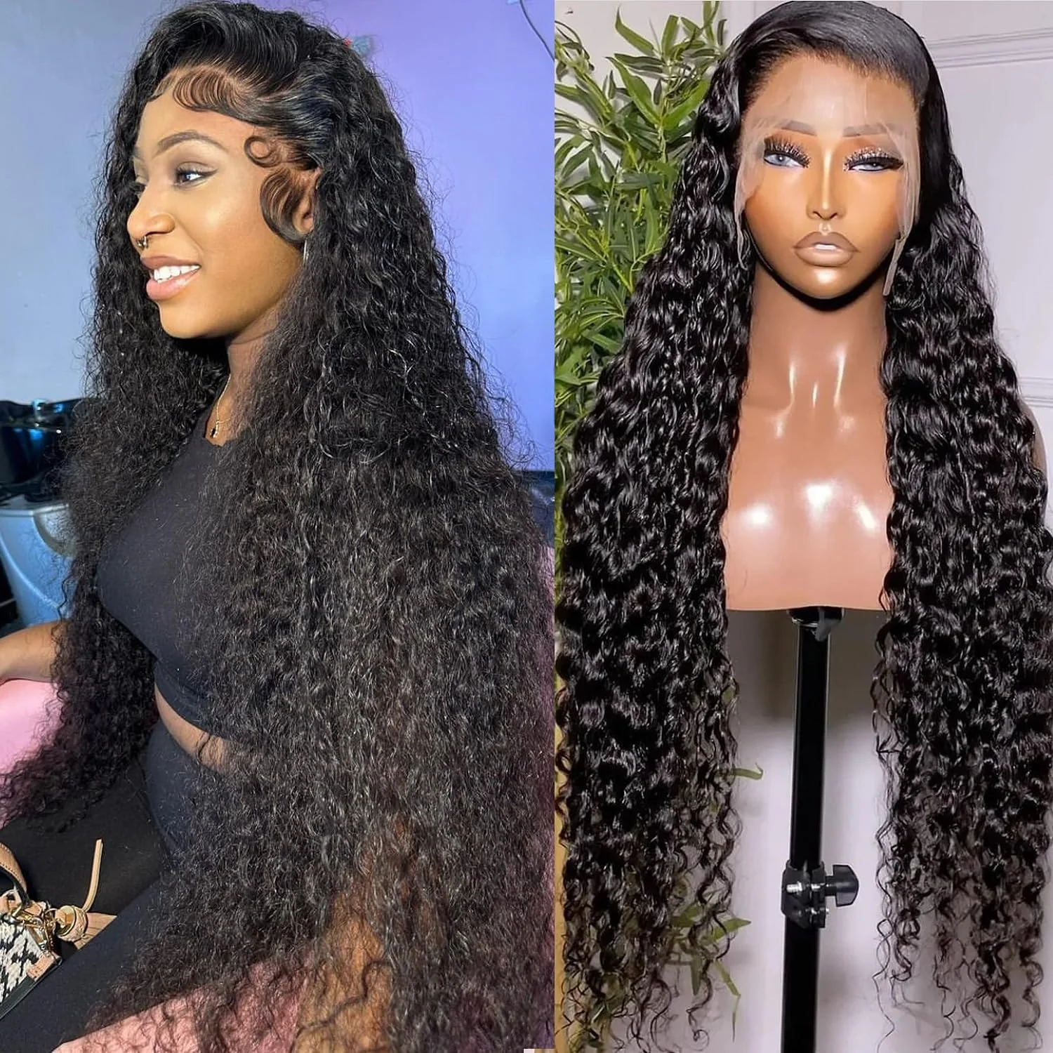 

13×4 Deep Wave Lace Front Wigs Human Hair Transparent Human Hair Wigs 1B Pre Plucked Wigs For Women