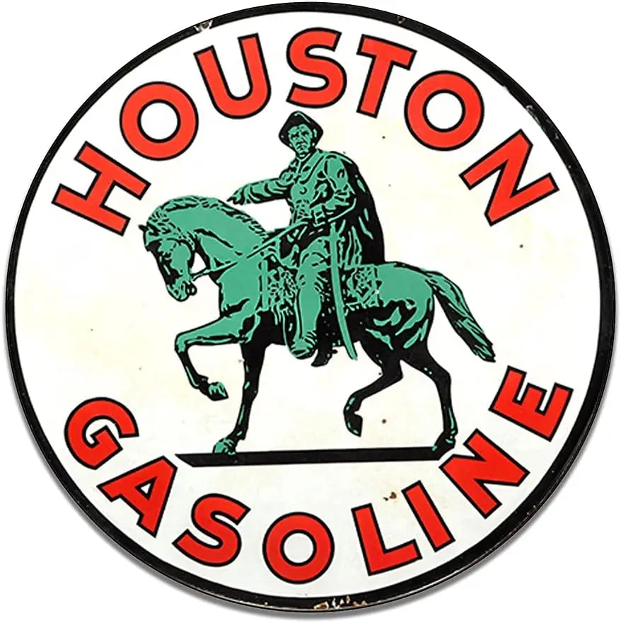 Houston Gasoline Gas Motor Oil Emblem Seal Vintage Gas Signs Reproduction Car Company Vintage Style Metal Signs Round Metal Tin