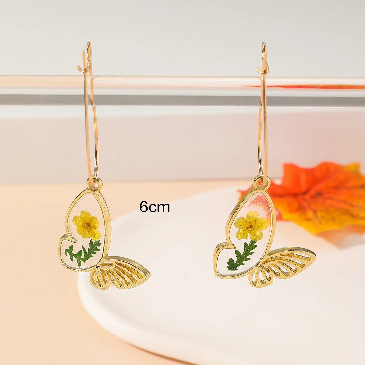 Cute Butterfly Earrings With Dried Flowers Earrings Creative Epoxy Resin Natural Pressed Flower Earring Butterflies Jewelry 2024