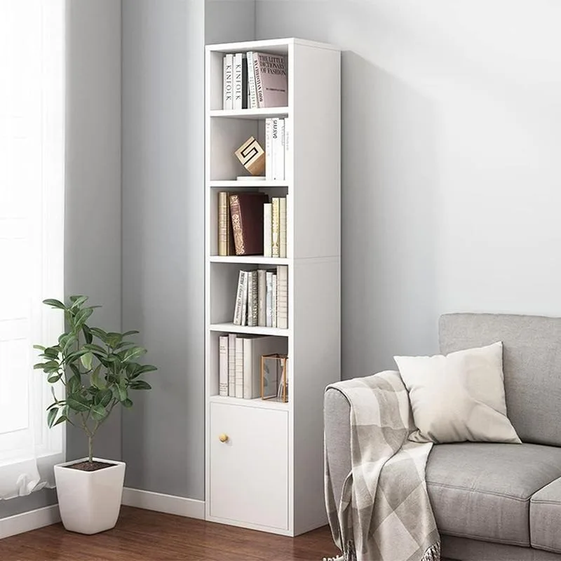 

Corner Bookcase - 59" Tall Free Standing Gap Storage Cabinet, 6 Lattices Open Shelves Tower Rack with Door, Cubes Bookshelf