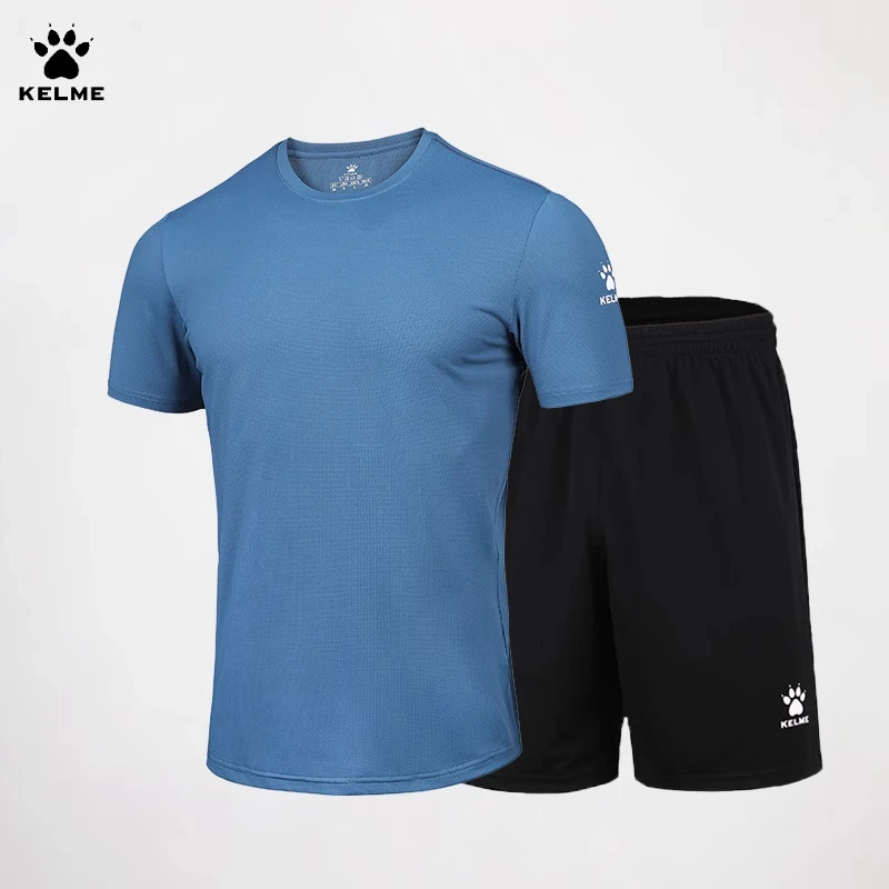 

Kelme Мужской спортивный комплект Быстросохнущие быстросохнущие дышащие шорты для фитнеса с короткими рукавами Комплексный тренировочный комплект