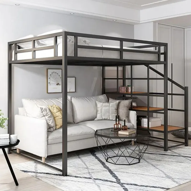 Dormitory Modern Iron Frame Loft Bed Queen Size Good Quality  Hostel Adult Metal Bunk Beds with Stairs Кровать Двухъярусная