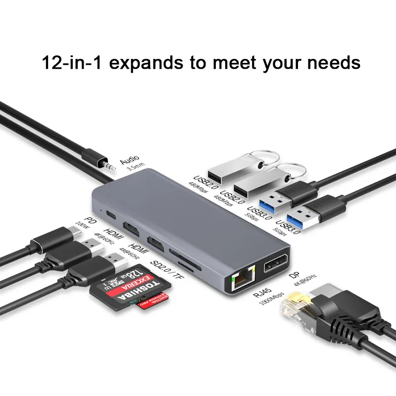 Factory Direct Sales Dual 4K60HZ DP HDTV 100W Fast Changing PD USB3.0 Type C HUB Docking Station MST For Windows