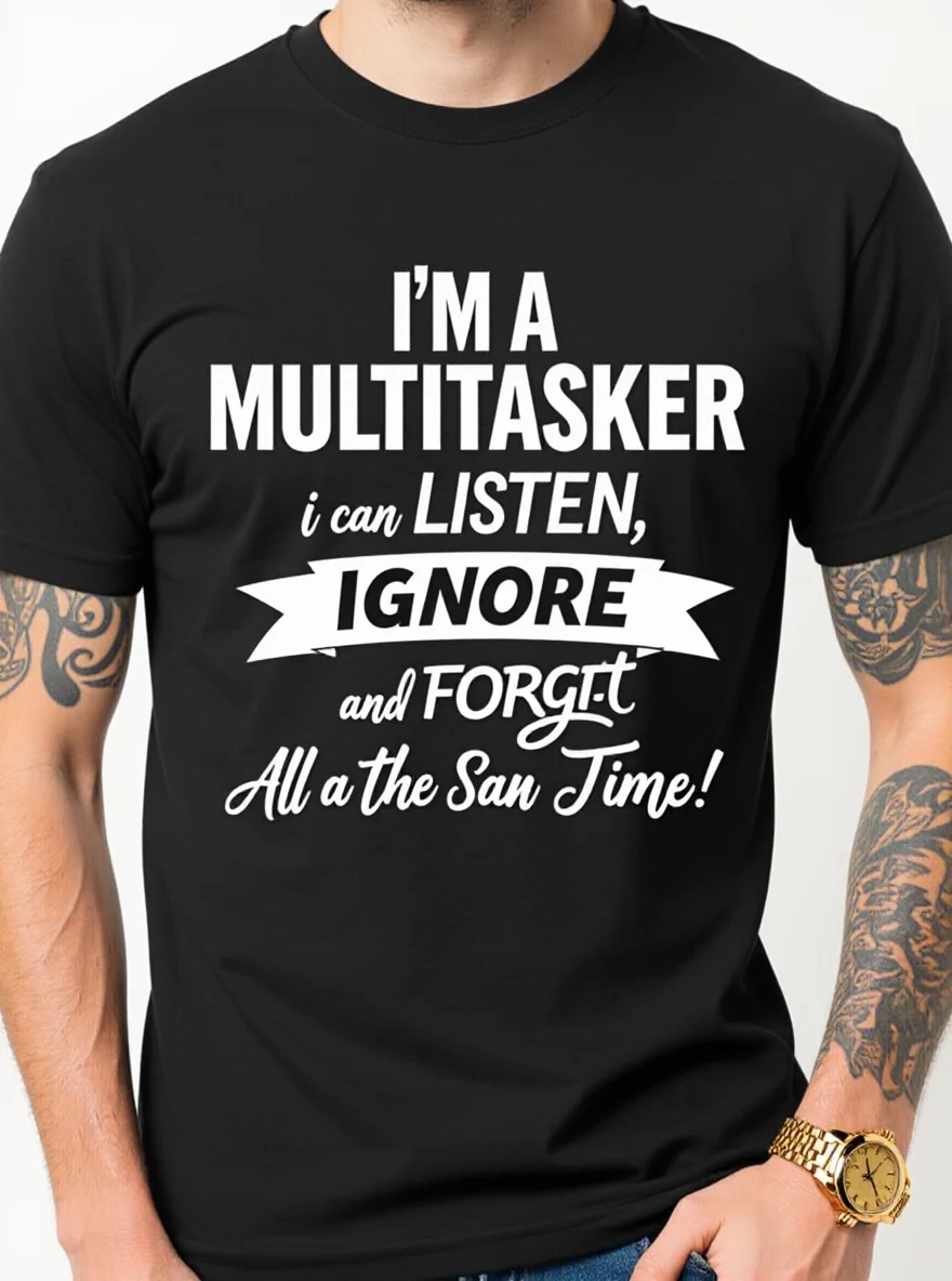 

Men's Humorous Man Graphic T-Shirt - Black Summer Short-Sleeve Round Neck Casual Tee