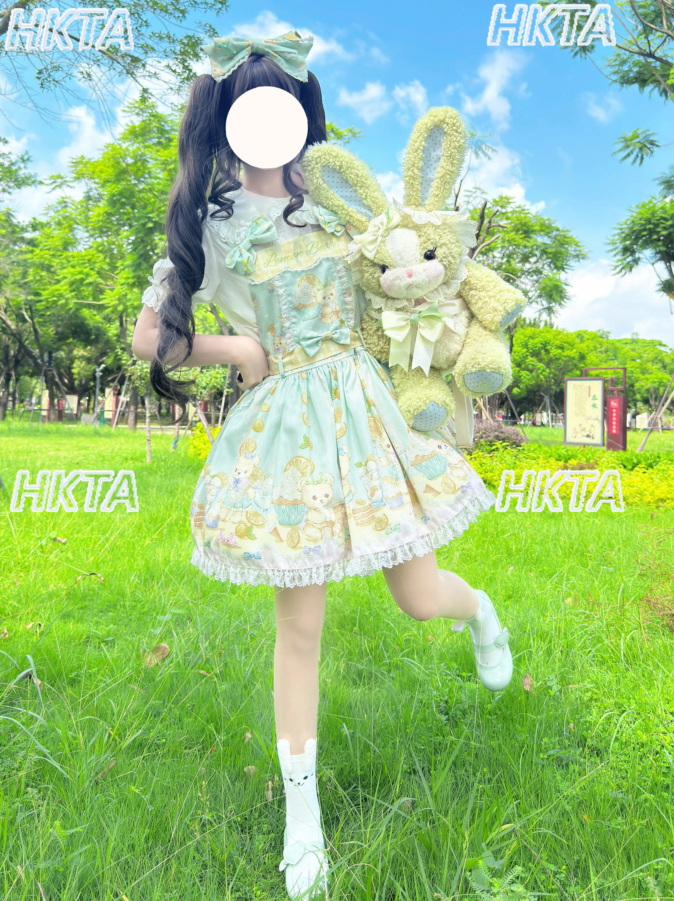 Robe Lolita originale à bretelles vertes citron pour femmes, nouvelle collection d'été douce princesse Jsk Lolita, robes de gâteau imprimées mignonnes