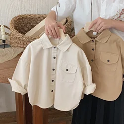 Boy Shirt Kid Shirt Children Shirt 2023 Autumn Korean Style Retro Solid Shirts Baby Casual Coat Kid Long Sleeve Shirts Top Coat