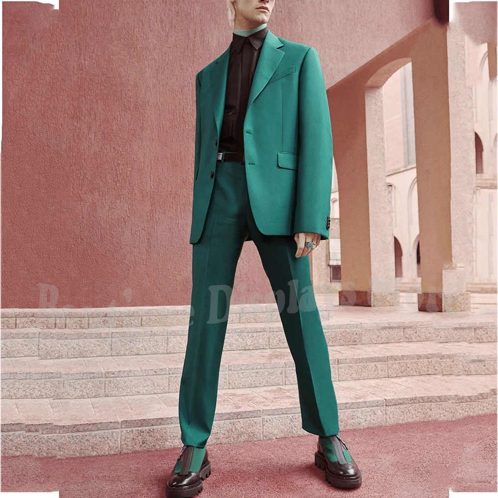 

Повседневный мужской костюм с лацканами (куртка + брюки), однотонный классический однобортный мужской костюм в уличном стиле, комплект из двух предметов