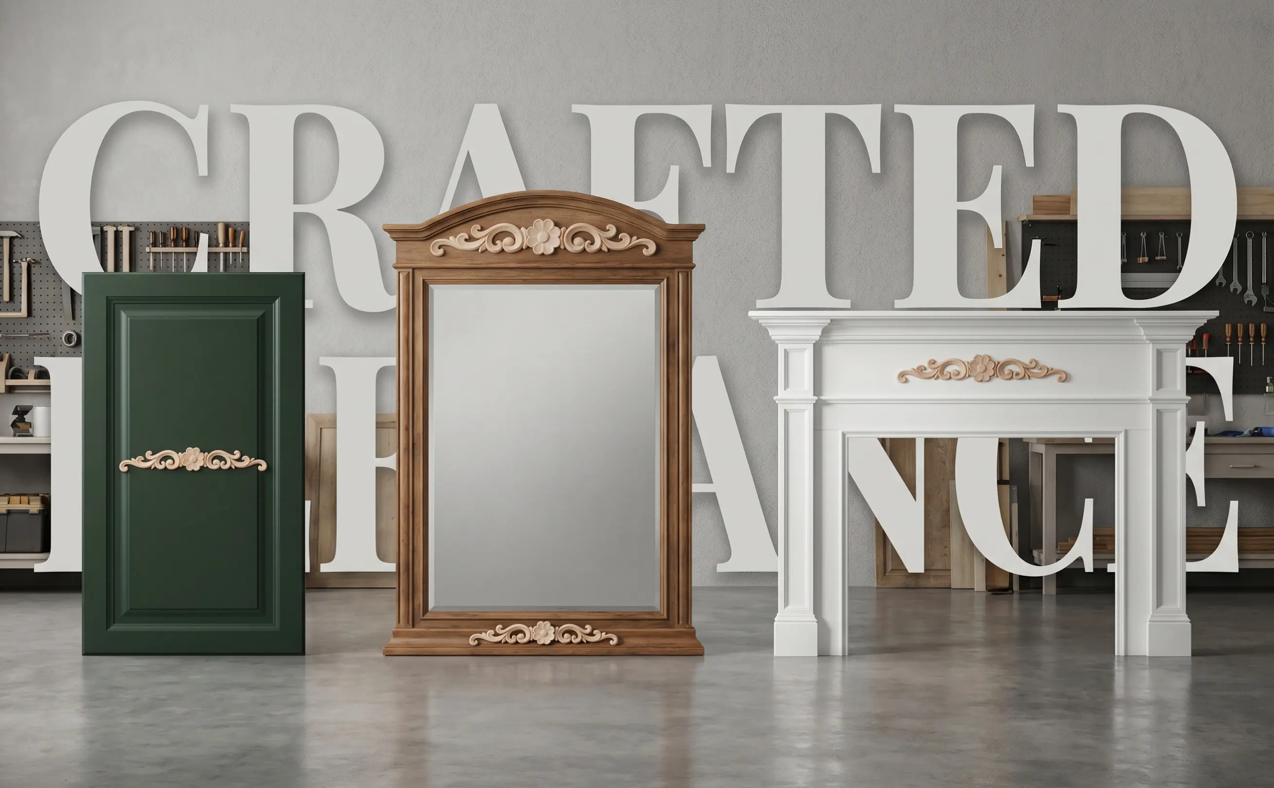 2 Pcs Outdoor Decor Carved Wood Appliques Cabinet Frame Decorative Onlays Furniture Aesthetic Room for Floral Wooden
