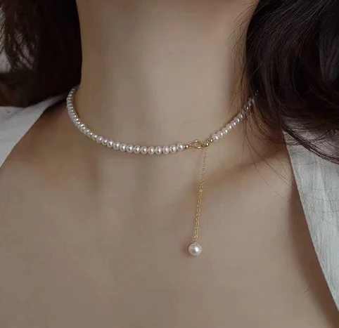 

18k gold chain necklaces natural pearl necklace for women au750 jewelry pearl choker necklace