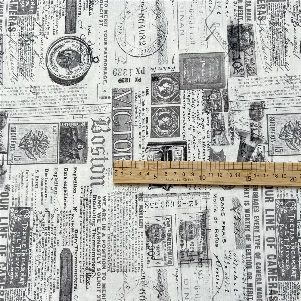 45x145cm Black and white  Vintage newspaper 100% Cotton Fabric newspaper Material Patchwork Sewing  Quilt Needlework DIY Cloth