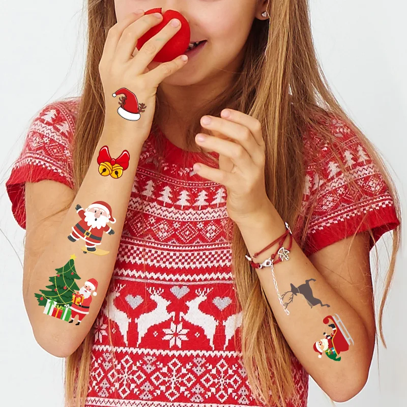 30Pcs Cartoon Christmas Temporary Tattoo Stickers Ghost Santa Claus Children Tattoo For Kid Winter Elements Waterproof Tattoo