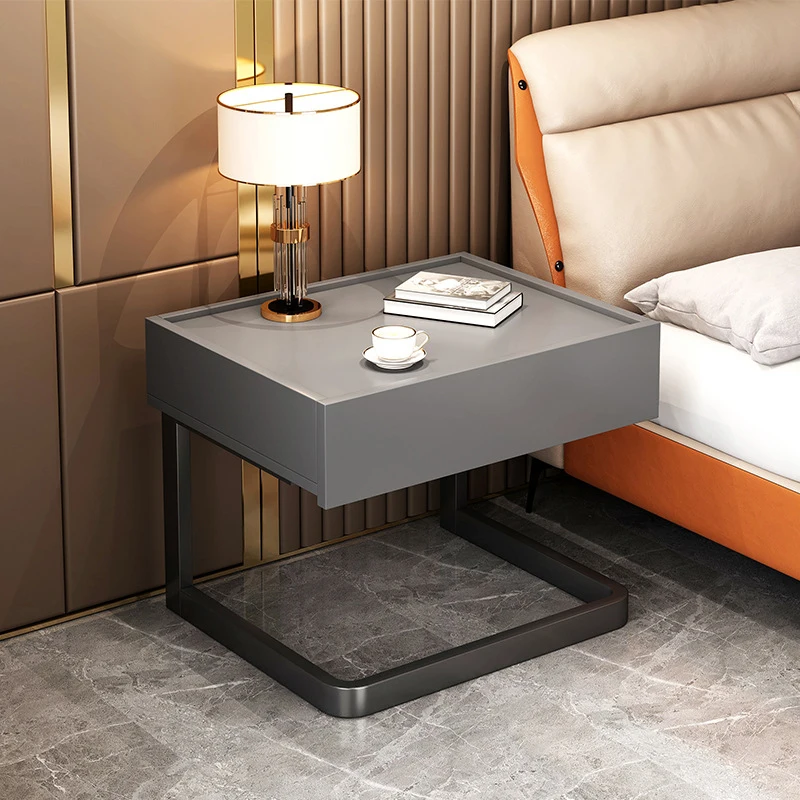 Modern Bedside End Tables, Night Stands with Drawer, Living Room, Bedroom, Industrial Metal Frame, Storage Table Furniture