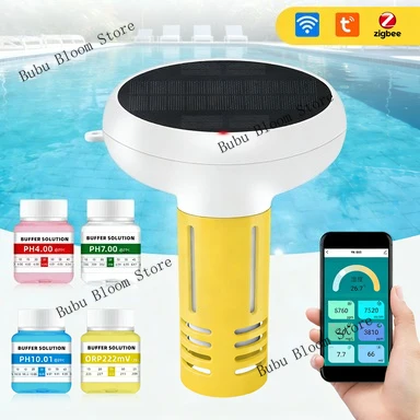 Détecteur flottant Tuya ZigBee solaire pour piscine et aquarium : pH, ORP, salinité totale dissoute, température, chlore résiduel (CL)