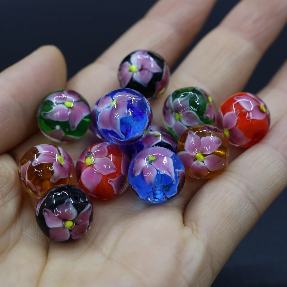 10pcs New Glass Beads Ball Shape Loose Spacer Beaded Handmade for Making DIY Jewelry Necklace Bracelet Accessorie 14x14mm