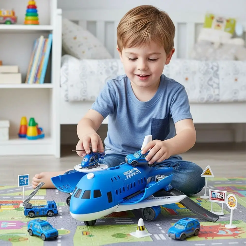 Red Blue Inertia Rail Airplane Plastic Deformable Track Inertia Car Plane Model Helicopter Road Sign Simulation Aircraft Model