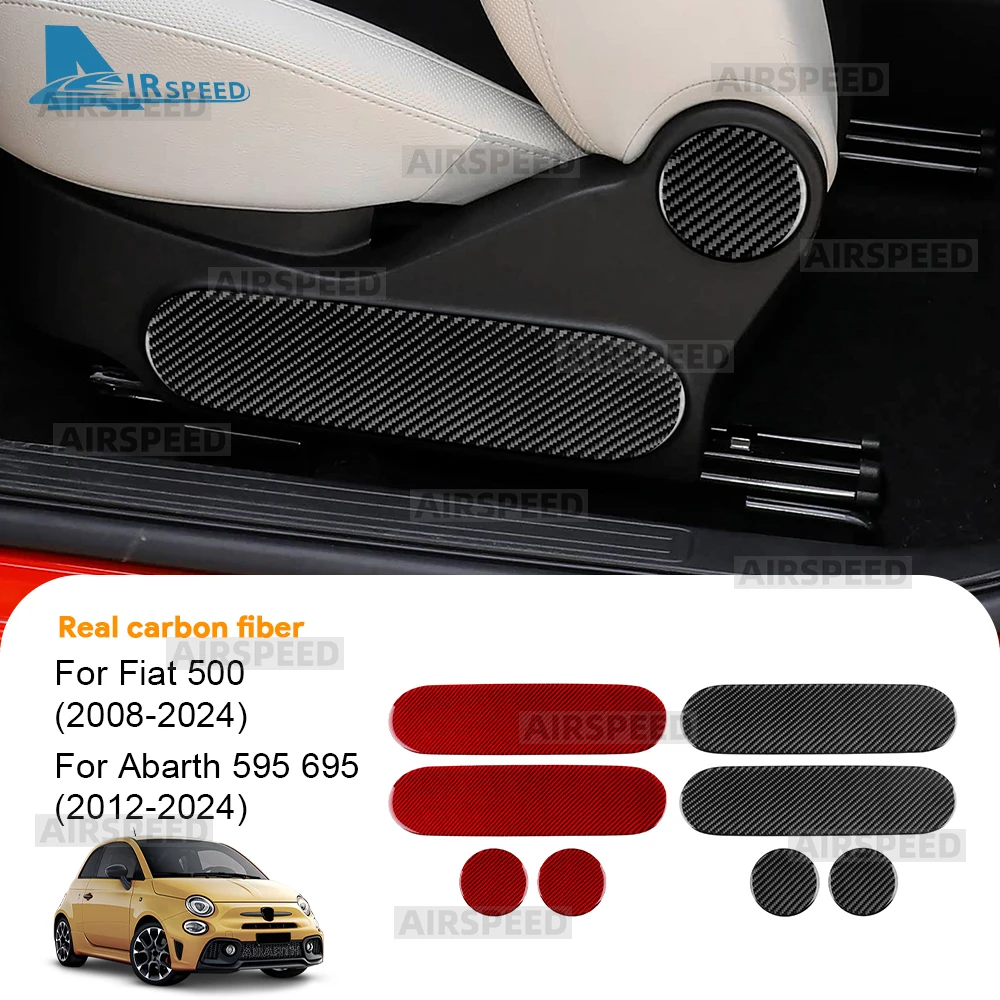 Real Soft Carbon Fiber Aufkleber Für Fiat 500 2008-2024 Für Abarth 595/695 2012-2024 LHD RHD auto Sitz Einstellen Knopf Dekor Panel Trim